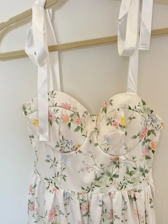 Cream Floral Sundress with Bow Straps S - Picture 3 of 3